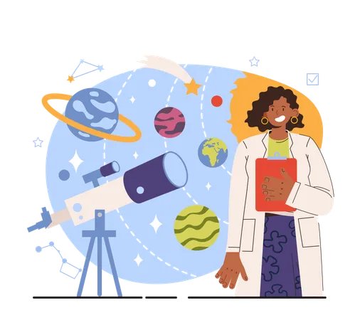 Studio femminile di scienziato atmosferico e spaziale  Illustration