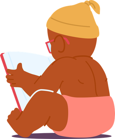 Studious Little Baby Reading Book  Illustration