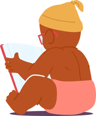 Studious Little Baby Reading Book  Illustration