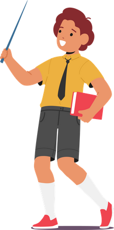 Studious Schoolboy Holding Books And A Pointer  イラスト