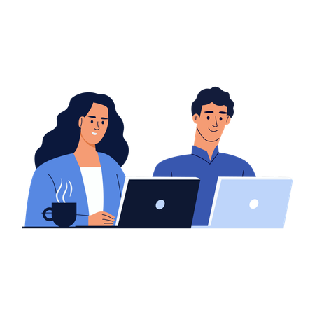 Study buddies working on laptop  Illustration