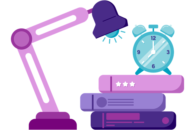 Study lamp and stack of books  Illustration