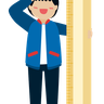 free student standing with scale illustrations