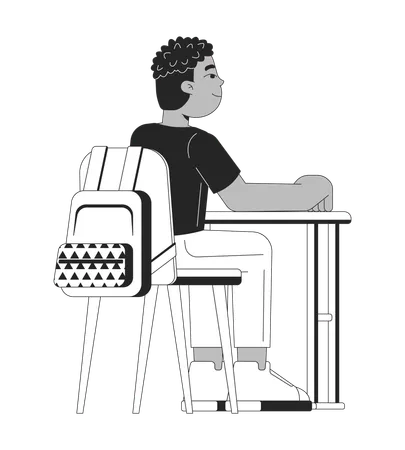 Studying black schoolboy at desk  Illustration