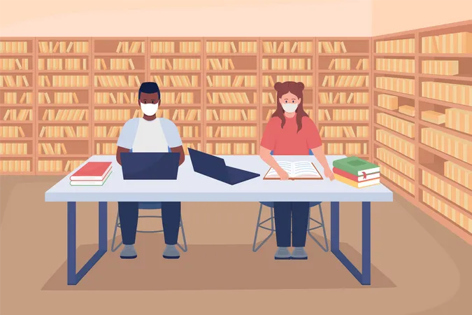 Studying in library Illustration