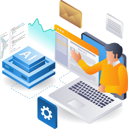 Studying school with artificial intelligence applications  Illustration