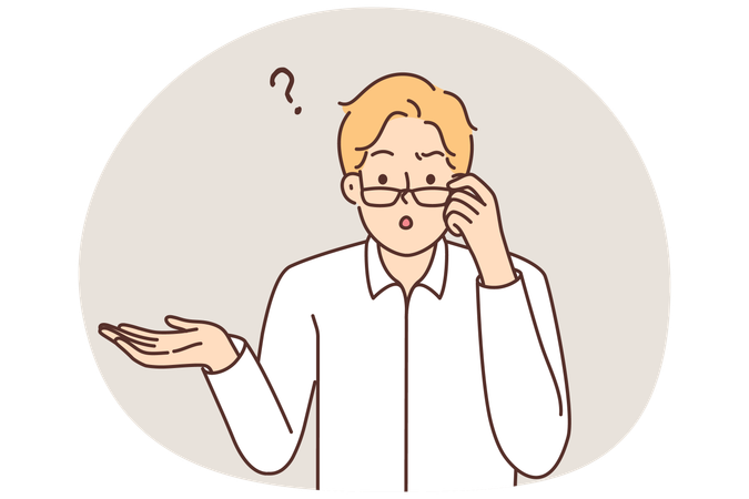 Stunned man in glasses feel confused  Illustration