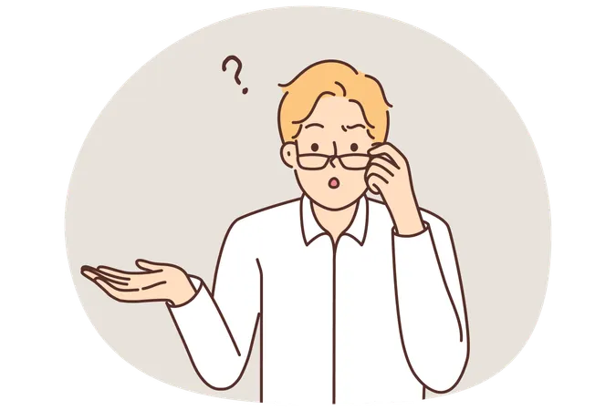 Stunned man in glasses feel confused  Illustration
