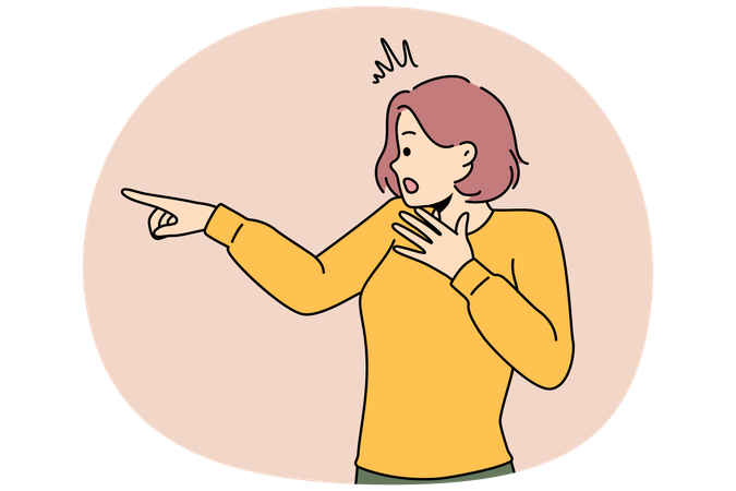 Stunned woman shock to side terrified with view  Illustration