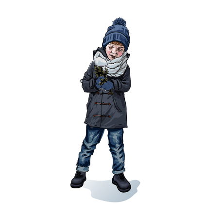 Stilvoller Junge im Winter  Illustration