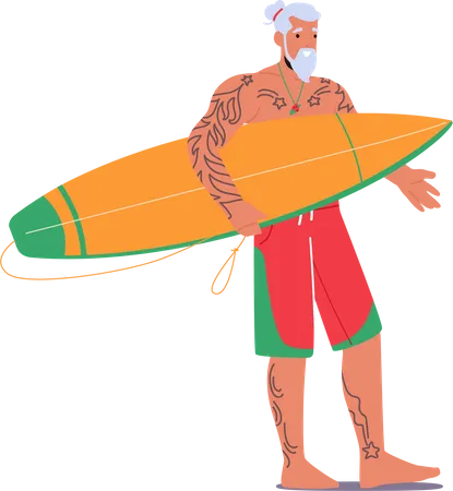 Stylischer Weihnachtsmann-Aufsteller mit Surfbrett  Illustration