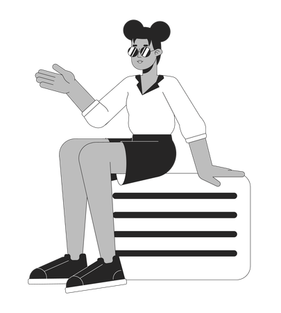 Stylish afro american girl sitting on valise  Illustration