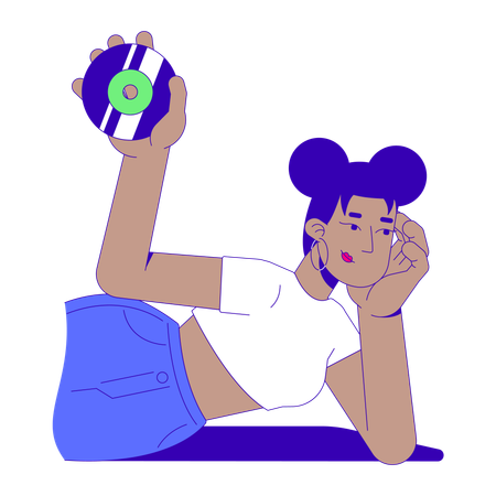 Stylish black girl holding compact disc in relaxed pose  Illustration