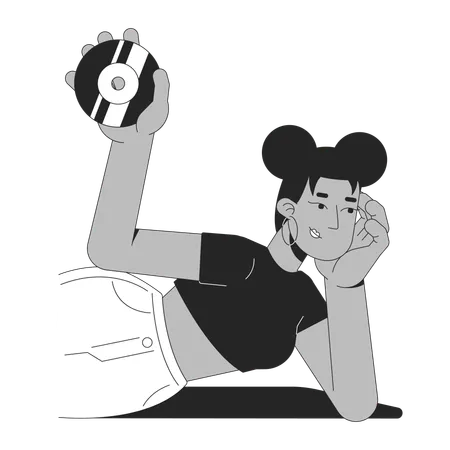 Stylish black girl holding compact disc in relaxed pose  Illustration