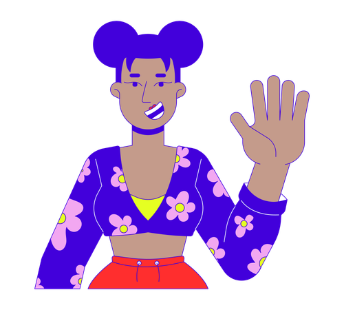 Stylish black woman waving hand  Illustration