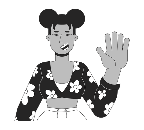 Stylish black woman waving hand  Illustration