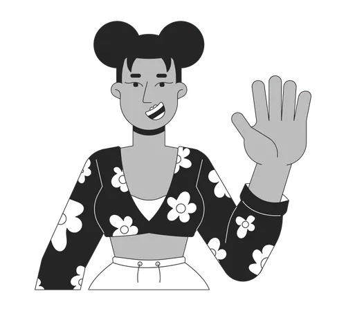 Stylish black woman waving hand  Illustration