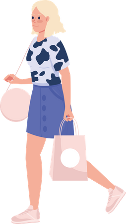 Stylish blonde lady with pink shopping bag  Illustration