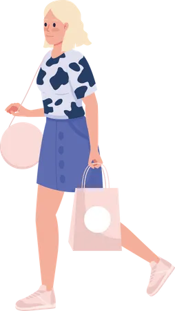 Stylish blonde lady with pink shopping bag  Illustration