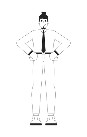 Stylish businessman with top knot hairstyle black and white 2D line character  Illustration