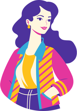 Stylish Girl Character Wearing Fashion Outfit in Retro Style  Illustration