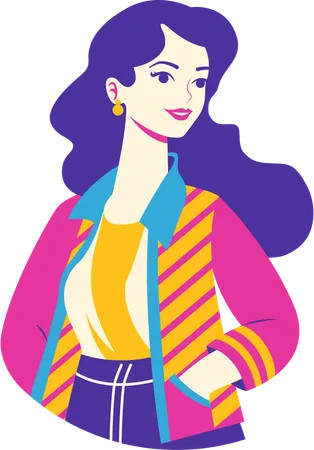 Stylish Girl Character Wearing Fashion Outfit in Retro Style  Illustration