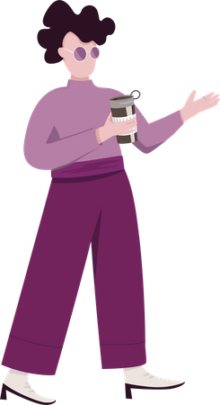 Stylish girl in sunglasses with thermo coffee cup Illustration