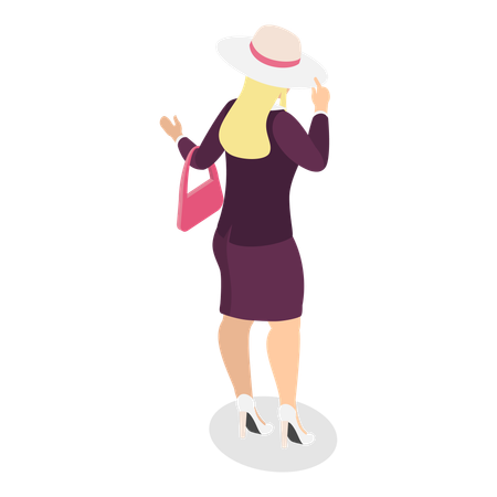 Stylish girl standing with purse  イラスト