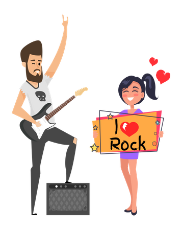 Stylish guitarist and happy young girl fan Illustration