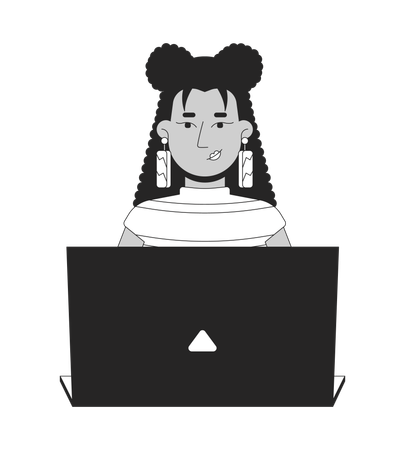 Stylish latina woman with long earrings typing laptop  Illustration