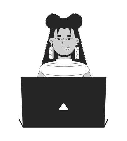 Stylish latina woman with long earrings typing laptop  Illustration
