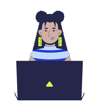 Stylish latina woman with long earrings typing laptop  Illustration
