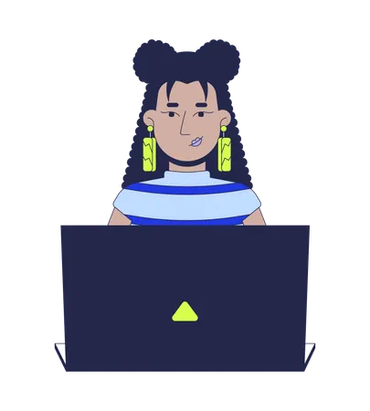 Stylish latina woman with long earrings typing laptop  Illustration