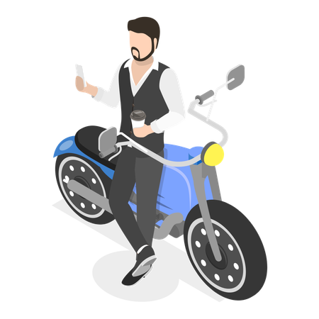 Stylish man standing with bike  Illustration