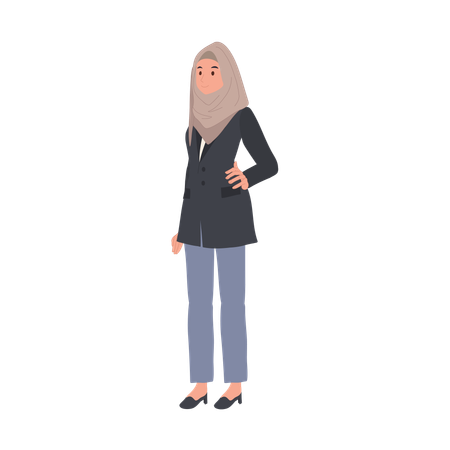 Stylish Muslim Woman in Relaxed Pose  일러스트레이션