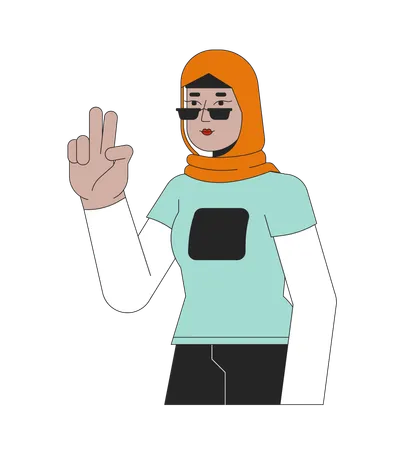 Stylish muslim woman showing victory sign  Illustration