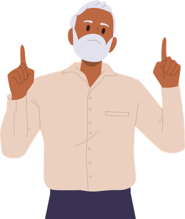 Stylish old grey-haired man pointing two finger upward  Illustration