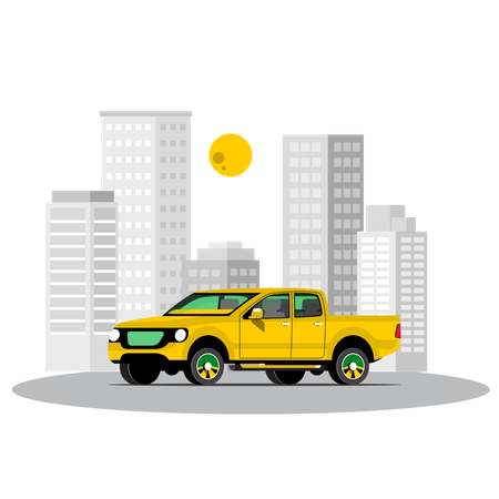 Stylish pickup truck in the city  Illustration