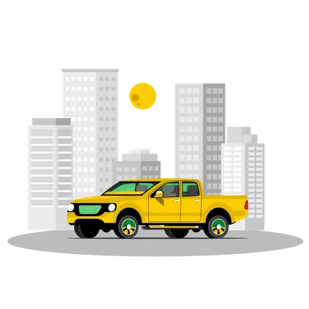 Stylish pickup truck in the city  Illustration