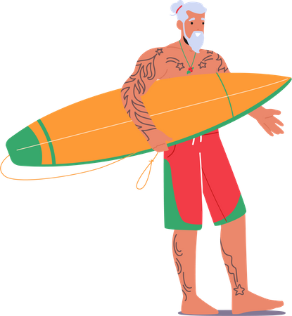 Stylish Santa Claus Stand with Surfing Board  Illustration