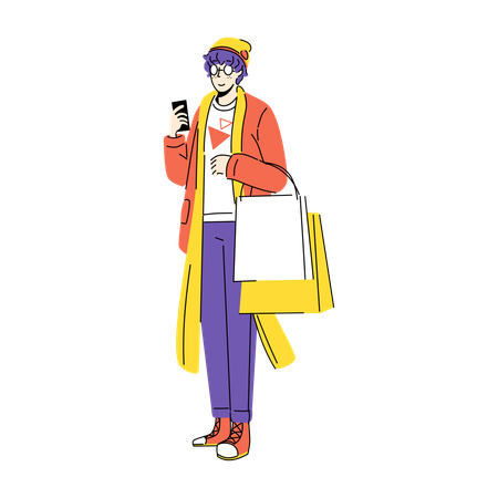 Stylish Shopping Youth Holding Bags  Illustration