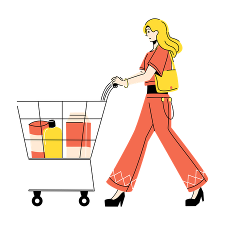 Stylish Shopping Youth Pushing Cart  Illustration