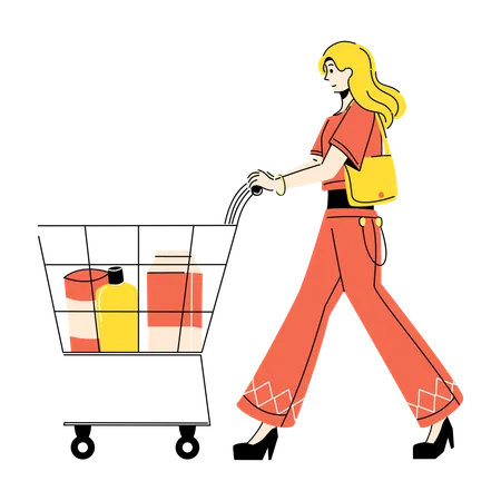 Stylish Shopping Youth Pushing Cart  Illustration