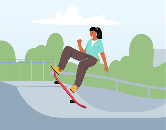 Stylish Skating Teenager Jumping on High Speed on Board  Illustration