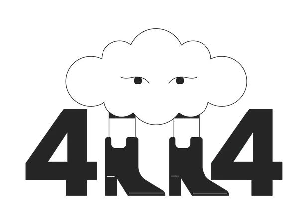Stylish Surreal Cloud In Boots Black White Error 404 Flash Message Fantasy Creature Monochrome Empty State Ui Design Page Not Found Popup Cartoon Image Vector Flat Outline Illustration Concept Illustration