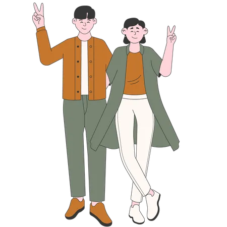 Stylish Woman and Man Couple  Illustration