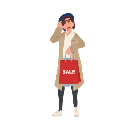 Stylish Woman doing shopping during sale  Illustration