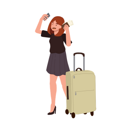 Stylish Woman Taking Selfie with Carry On Luggage  Illustration
