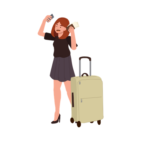 Stylish Woman Taking Selfie with Carry On Luggage  Illustration