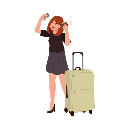 Stylish Woman Taking Selfie with Carry On Luggage  Illustration